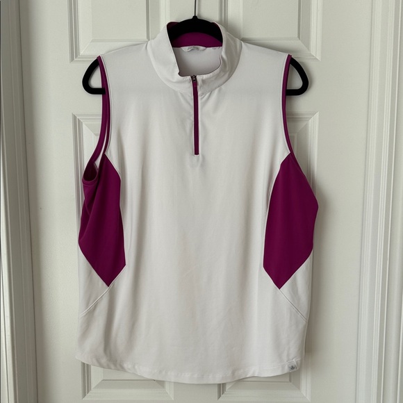 Lady Hagen Tops - Lady Hagen Sleeveless Golf Polo Shirt - XL - White with Deep‎ Pink